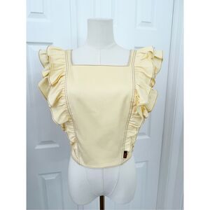 Masavi Womens Cream Beige Vanilla Ruffle Square Neck Crop Top Blouse Size XS NWT